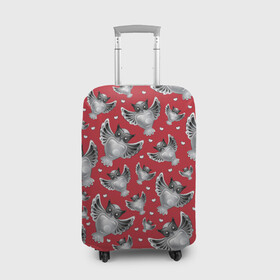 Чехол для чемодана 3D с принтом Серебряные совы в Кировске, 86% полиэфир, 14% спандекс | двустороннее нанесение принта, прорези для ручек и колес | красное с серым | птицы | серебро | совы | талисман | украшение