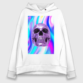 Женское худи Oversize хлопок с принтом Skull abstraction в Кировске, френч-терри — 70% хлопок, 30% полиэстер. Мягкий теплый начес внутри —100% хлопок | боковые карманы, эластичные манжеты и нижняя кромка, капюшон на магнитной кнопке | абстракция | блестки | блестящий фон | металлический цвет | скулы | стильный принт | череп | яркий принт