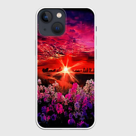 Чехол для iPhone 13 mini с принтом МАЛИНОВЫЙ ЗАКАТ в Кировске,  |  | деревья | лес | луг | лучи | небо | облака | пейзаж | поле | природа | рисунок | солнце | цветы