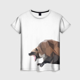 Женская футболка 3D с принтом Росомаха в Кировске, 100% полиэфир ( синтетическое хлопкоподобное полотно) | прямой крой, круглый вырез горловины, длина до линии бедер | животное | зверь | злость | куница | медведь | милое животное | полигональный | росомаха | собака