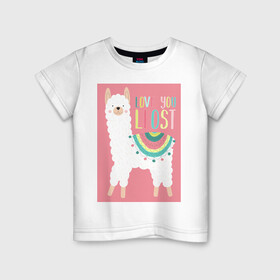 Детская футболка хлопок с принтом Милашка лама в Кировске, 100% хлопок | круглый вырез горловины, полуприлегающий силуэт, длина до линии бедер | kawaii | pink | домашние животные | звери | лама | мило | надпись | пончо | радуга | розовый | румяна | ферма | фермерские животные