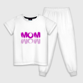 Детская пижама хлопок с принтом MOM - WOW! в Кировске, 100% хлопок |  брюки и футболка прямого кроя, без карманов, на брюках мягкая резинка на поясе и по низу штанин
 | Тематика изображения на принте: mom | pink | wow | вау | мама | мать | розовый | текст