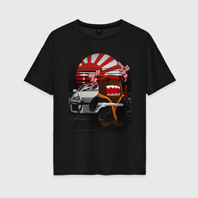 Женская футболка хлопок Oversize с принтом Jzx110 & Domo в Кировске, 100% хлопок | свободный крой, круглый ворот, спущенный рукав, длина до линии бедер
 | domokun | japan | jdm | jzx110 | mark2 | марк2 | самурай