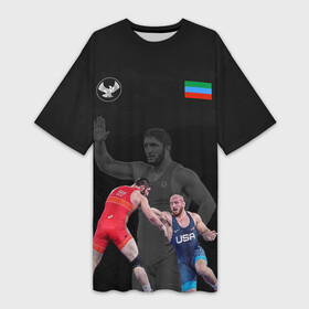 Платье-футболка 3D с принтом Dagestan wrestling team в Кировске,  |  | Тематика изображения на принте: abdulrashid | dagestan | freestyle | sadulaev | team | wrestling | абдулрашид | борьба | вольная | дагестан | кавказ | республика | садулаев | сборная | федерация | хасавюрт