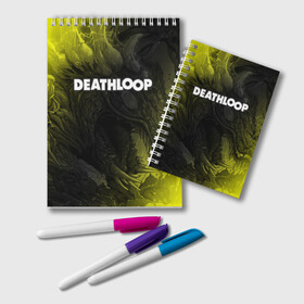 Блокнот с принтом Deathloop - Hyperbeast в Кировске, 100% бумага | 48 листов, плотность листов — 60 г/м2, плотность картонной обложки — 250 г/м2. Листы скреплены удобной пружинной спиралью. Цвет линий — светло-серый
 | death | deathloop | game | games | hyperbeast | loop | дэслуп | дэт | дэтлуп | знак | игра | игры | лого | луп | мертвая | пелтя | символ