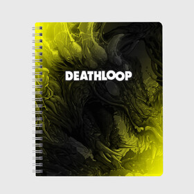 Тетрадь с принтом Deathloop - Hyperbeast в Кировске, 100% бумага | 48 листов, плотность листов — 60 г/м2, плотность картонной обложки — 250 г/м2. Листы скреплены сбоку удобной пружинной спиралью. Уголки страниц и обложки скругленные. Цвет линий — светло-серый
 | death | deathloop | game | games | hyperbeast | loop | дэслуп | дэт | дэтлуп | знак | игра | игры | лого | луп | мертвая | пелтя | символ