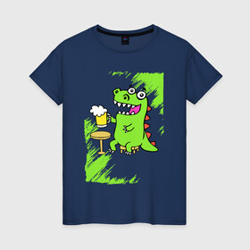 Женская футболка хлопок с принтом Пивозавр - Краска в Кировске, 100% хлопок | прямой крой, круглый вырез горловины, длина до линии бедер, слегка спущенное плечо | dinosaur | pivo | pivozavr | динозавр | краска | прикол