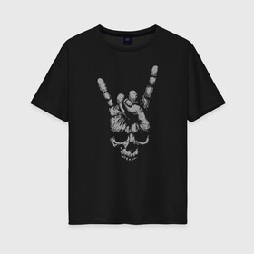 Женская футболка хлопок Oversize с принтом Рок Череп в Кировске, 100% хлопок | свободный крой, круглый ворот, спущенный рукав, длина до линии бедер
 | жест коза | жесты | металлист | пальцы | рок | рука | череп