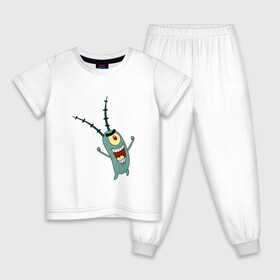 Детская пижама хлопок с принтом Планктон! в Кировске, 100% хлопок |  брюки и футболка прямого кроя, без карманов, на брюках мягкая резинка на поясе и по низу штанин
 | букашка | злобный учёный | одноглазый | планктон | улыбка. | шелдон джей