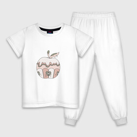Детская пижама хлопок с принтом Волшебное яблоко в Кировске, 100% хлопок |  брюки и футболка прямого кроя, без карманов, на брюках мягкая резинка на поясе и по низу штанин
 | крем | лист | пирожное | сердце | яблоко