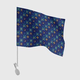 Флаг для автомобиля с принтом Синий клетчатый узор-плед в Кировске, 100% полиэстер | Размер: 30*21 см | детский | звезды | космический | луна | ночь | пижамный | синий | синий и желтый
