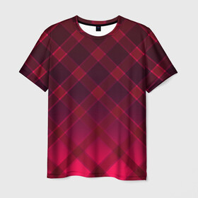 Мужская футболка 3D с принтом Геометрический абстрактный узо в Кировске, 100% полиэфир | прямой крой, круглый вырез горловины, длина до линии бедер | абстрактный | геометрический | градиентный | клетчатый | красный | красный в клетку | плед | темный красный