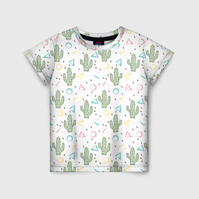 Детская футболка 3D с принтом Кактусы  в Кировске, 100% гипоаллергенный полиэфир | прямой крой, круглый вырез горловины, длина до линии бедер, чуть спущенное плечо, ткань немного тянется | абстрактный | кактус | мексиканский узор | модный | популярный | экзотический