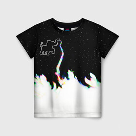Детская футболка 3D с принтом Затерянный в космосе в Кировске, 100% гипоаллергенный полиэфир | прямой крой, круглый вырез горловины, длина до линии бедер, чуть спущенное плечо, ткань немного тянется | звезды слон пламя потерянный забытый радуга хобот огонь