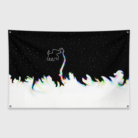 Флаг-баннер с принтом Затерянный в космосе в Кировске, 100% полиэстер | размер 67 х 109 см, плотность ткани — 95 г/м2; по краям флага есть четыре люверса для крепления | звезды слон пламя потерянный забытый радуга хобот огонь