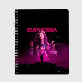 Тетрадь с принтом Euphoria team в Кировске, 100% бумага | 48 листов, плотность листов — 60 г/м2, плотность картонной обложки — 250 г/м2. Листы скреплены сбоку удобной пружинной спиралью. Уголки страниц и обложки скругленные. Цвет линий — светло-серый
 | Тематика изображения на принте: euphoria | serial | джулс | зендея | ру беннетт | сериал | сериалы | хантер шефер | эйфория