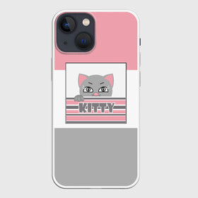 Чехол для iPhone 13 mini с принтом Котенок . Kitty в Кировске,  |  | детская иллюстрация | детский | для девочки | звезды | кот | маленький котенок | малышам | розовый | серый | серый и розовый