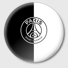 Значок с принтом ФК ПСЖ / PSG BLACK & WHITE в Кировске,  металл | круглая форма, металлическая застежка в виде булавки | paris saint germain | psg | saint | sport | париж | псг | спорт | футбол