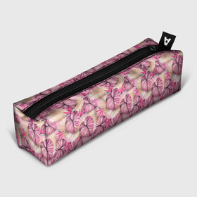 Пенал школьный 3D с принтом Розовый тропический узор в Кировске, 100% полиэстер | плотная ткань, застежка на молнии | бежевый | листья | пальмовые листья | розовые цветы | розовый | тропические цветы | цветочный