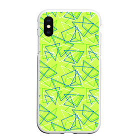 Чехол для iPhone XS Max матовый с принтом Абстрактный неоновый зеленый в Кировске, Силикон | Область печати: задняя сторона чехла, без боковых панелей | абстрактный | геометрический | детский | зеленый | летний | неоновый | ретро | треугольники