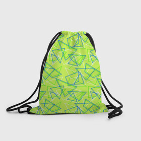 Рюкзак-мешок 3D с принтом Абстрактный неоновый зеленый в Кировске, 100% полиэстер | плотность ткани — 200 г/м2, размер — 35 х 45 см; лямки — толстые шнурки, застежка на шнуровке, без карманов и подкладки | абстрактный | геометрический | детский | зеленый | летний | неоновый | ретро | треугольники
