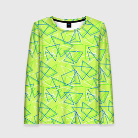 Женский лонгслив 3D с принтом Абстрактный неоновый зеленый в Кировске, 100% полиэстер | длинные рукава, круглый вырез горловины, полуприлегающий силуэт | абстрактный | геометрический | детский | зеленый | летний | неоновый | ретро | треугольники