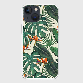 Чехол для iPhone 13 mini с принтом Тропический паттерн в Кировске,  |  | азия | акварель | акварельный | банановые листья | ботанический | винтажный | зеленый | иллюстрация | лес | летний | лето | монстера | оранжевый | отпуск | пальмовые листья | стрелиция | тропики