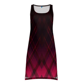 Платье-майка 3D с принтом Геометрический градиентный фон в Кировске, 100% полиэстер | полуприлегающий силуэт, широкие бретели, круглый вырез горловины, удлиненный подол сзади. | абстрактный | вишневый | геометрический | градиентный | клетка | красный | модный | плед | современный