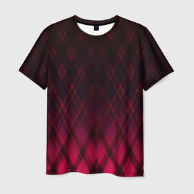 Мужская футболка 3D с принтом Геометрический градиентный фон в Кировске, 100% полиэфир | прямой крой, круглый вырез горловины, длина до линии бедер | абстрактный | вишневый | геометрический | градиентный | клетка | красный | модный | плед | современный