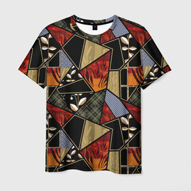 Мужская футболка 3D с принтом Разноцветные заплатки  в Кировске, 100% полиэфир | прямой крой, круглый вырез горловины, длина до линии бедер | flaps | patchwork | деревенский | заплатки | модный | популярный | пэчворк | разноцветный | рустик | этнический