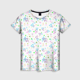 Женская футболка 3D с принтом Детский абстрактный узор  в Кировске, 100% полиэфир ( синтетическое хлопкоподобное полотно) | прямой крой, круглый вырез горловины, длина до линии бедер | геометрические фигуры | детский | малышам | разноцветные треугольники | ретро