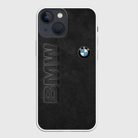 Чехол для iPhone 13 mini с принтом BMW LOGO AND INSCRIPTION в Кировске,  |  | Тематика изображения на принте: bmw | авто | автомобиль | бмв | логотип | марка | машина | надпись | текстура