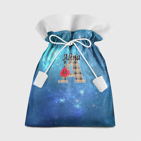 Подарочный 3D мешок с принтом Монограмма Алина в Кировске, 100% полиэстер | Размер: 29*39 см | Тематика изображения на принте: буква а | детский | красные цветы | молодежный | монограмма | синий | цветы