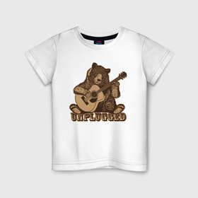 Детская футболка хлопок с принтом Медведь играет на гитаре в Кировске, 100% хлопок | круглый вырез горловины, полуприлегающий силуэт, длина до линии бедер | Тематика изображения на принте: гитара | медведь | медвежонок | миша | мишка | музыкант