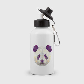 Бутылка спортивная с принтом Фиолетовая панда в Кировске, металл | емкость — 500 мл, в комплекте две пластиковые крышки и карабин для крепления | абстракция | геометрический рисунок | герои | панда | полигоны | фиолетовый