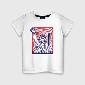 Детская футболка хлопок с принтом Бейсбол Liberty city в Кировске, 100% хлопок | круглый вырез горловины, полуприлегающий силуэт, длина до линии бедер | Тематика изображения на принте: baseball | liberty | usa | бейсбол | либерти | либерти ситти