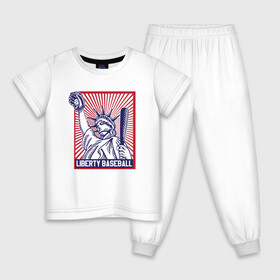 Детская пижама хлопок с принтом Бейсбол Liberty city в Кировске, 100% хлопок |  брюки и футболка прямого кроя, без карманов, на брюках мягкая резинка на поясе и по низу штанин
 | Тематика изображения на принте: baseball | liberty | usa | бейсбол | либерти | либерти ситти