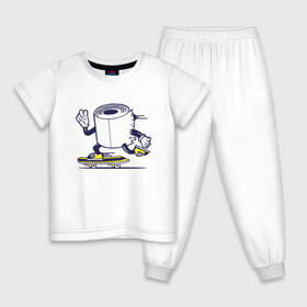 Детская пижама хлопок с принтом Туалетная бумага на скейте в Кировске, 100% хлопок |  брюки и футболка прямого кроя, без карманов, на брюках мягкая резинка на поясе и по низу штанин
 | бумага | прикол | скейт | спорт | туалет | туалетная бумага | шутка