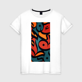 Женская футболка хлопок с принтом Arabic Rain в Кировске, 100% хлопок | прямой крой, круглый вырез горловины, длина до линии бедер, слегка спущенное плечо | арабский стиль | из арабских букв | разноцветный