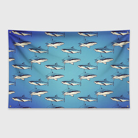 Флаг-баннер с принтом Акулы Паттерн в Кировске, 100% полиэстер | размер 67 х 109 см, плотность ткани — 95 г/м2; по краям флага есть четыре люверса для крепления | shark | акулы | иллюстрация | морские жители | морские обитатели | паттерн | рисунок | рыбы