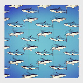 Магнитный плакат 3Х3 с принтом Акулы Паттерн в Кировске, Полимерный материал с магнитным слоем | 9 деталей размером 9*9 см | shark | акулы | иллюстрация | морские жители | морские обитатели | паттерн | рисунок | рыбы