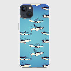Чехол для iPhone 13 с принтом Акулы Паттерн в Кировске,  |  | shark | акулы | иллюстрация | морские жители | морские обитатели | паттерн | рисунок | рыбы