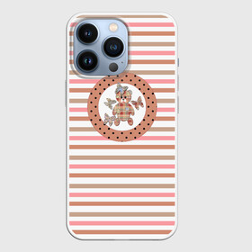 Чехол для iPhone 13 Pro с принтом Милый мишка с бабочками в Кировске,  |  | бабочки | бежевый | звезды | малышам | медвежонок | мишка тедди | пижама | полосатый | полосы | розовые полосы