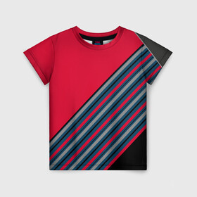 Детская футболка 3D с принтом Абстрактный асимметричный  в Кировске, 100% гипоаллергенный полиэфир | прямой крой, круглый вырез горловины, длина до линии бедер, чуть спущенное плечо, ткань немного тянется | асимметричный | комбинированный | косые полосы | красный | красный и синий | креативный | модный | молодежный | мужской | синие полосы