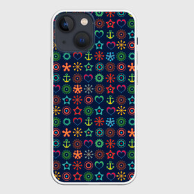 Чехол для iPhone 13 mini с принтом Морской разноцветный узор в Кировске,  |  | абстрактный | детский | звезда | малышам | мальчиковый | модный | молодежный | море | синий | современный | якорь