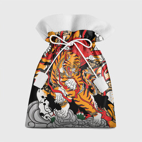 Подарочный 3D мешок с принтом Самурайский тигр в Кировске, 100% полиэстер | Размер: 29*39 см | Тематика изображения на принте: воин | год тигра | закат | крупная кошка | полосы | тигр | тигриная лапа | хищник
