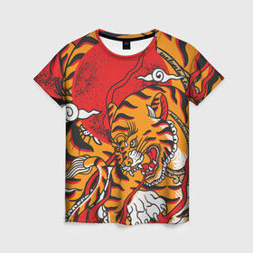 Женская футболка 3D с принтом Год тигра в Кировске, 100% полиэфир ( синтетическое хлопкоподобное полотно) | прямой крой, круглый вырез горловины, длина до линии бедер | год  тигра | дикий | звери | кошки | полосы | тигр | тигровые мотивы | хищник