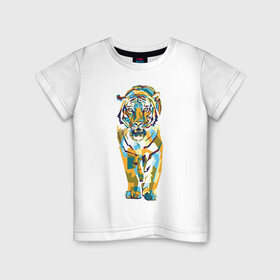 Детская футболка хлопок с принтом Тигр-грация в Кировске, 100% хлопок | круглый вырез горловины, полуприлегающий силуэт, длина до линии бедер | Тематика изображения на принте: tiger | арт | живопись | кошка | крупная кошка | тигр | хищник