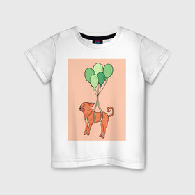 Детская футболка хлопок с принтом собака в Кировске, 100% хлопок | круглый вырез горловины, полуприлегающий силуэт, длина до линии бедер | dog | воздушные шарики | летающая собака | полет | собака