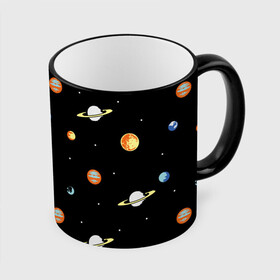Кружка с полной запечаткой с принтом Планеты в космосе в Кировске, керамика | ёмкость 330 мл | венера | звезды | земля | иллюстрация | космос | паттерн | планеты | рисунок | сатурн | черный | юпитер